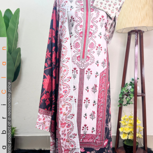 কলিজা কালার পাকিস্তানি ইনস্পায়ার্ড প্রিন্টেড লোন থ্রীপিস । Pakistani inspired printed three pies unstitched lown