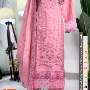 লাক্সারি কটন রেডিমেড থ্রিপিস baby pink