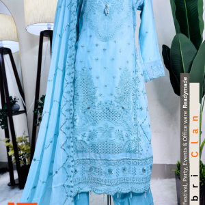 Sky Blue স্টার জর্জেট রেডিমেড লাক্সারি ফোর পিস ড্রেস